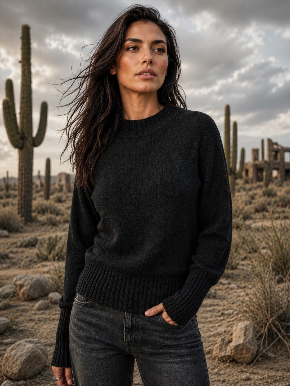 All Saints Black Crewneck Sweater - Textured Knit